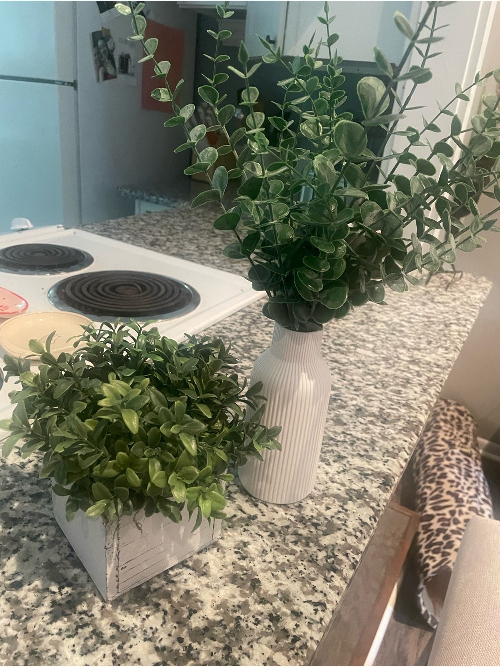 White Ceramic Vase and Decorative Faux Greenery Set